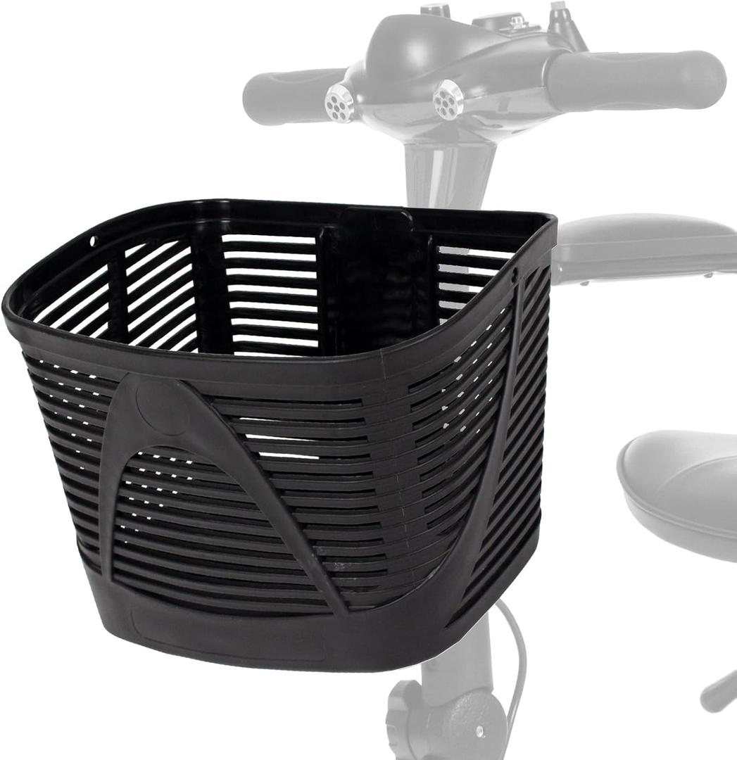 Vive Mobility Scooter Basket (12" x 8.5") - Accessory for 3 & 4-Wheel Scooters - Large Front Storage Attachment for Shopping with Carrying Handle for Travel - Easy to Assemble Replacement Part (Black)