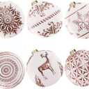Lanpn 6 Pcs 6" Large Christmas Balls Ornaments, Outdoor Xmas Tree Hanging Decorations, Shatterproof Christmas Ball Ornament Set for Winter Holiday Home, Assorted Relief Pattern, White & Rose Gold