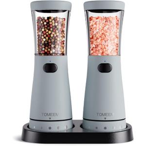 Electric Salt and Pepper Grinder Set with Storage Base, Stainless Steel Rechargeable Salt and Pepper Grinder Set with 4.5 oz Large Capacity, 1.8" Wide Mouth, Adjustable Coarseness, Ideal for Kitchen