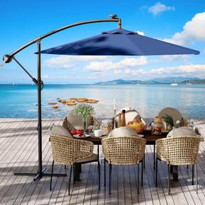 10FT Outdoor Offset Umbrella with Cross Base, Fade Resistant Canopy Large Patio Umbrella with Infinite Tilt and Crank Lift for Deck Pool Garden Backyard, Navy Blue 10FT Outdoor Offset Umbrella with Cross Base, Fade Resistant Canopy Large Patio Umbrella with Infinite Tilt and Crank Lift for Deck Pool Garden Backyard, Navy Blue