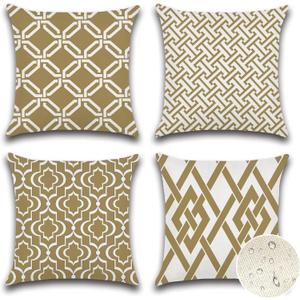2 x OTOSTAR Set of 4 Waterproof Throw Pillow Covers 16x16 Inch Farmhouse Geometric Square Pillow Cases for Couch Patio Furniture Balcony Garden Outdoor DecorationGeometry40-Khaki