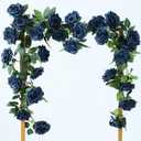 dallisten 2 Strands 73'' Artificial Silk Rose Flower Vines Garland, Fake Roses Floral Green Leaves Hanging Plant for Wedding Arrangement Decoration, Wall, Party, Bedroom, Home Decor (Blue)
