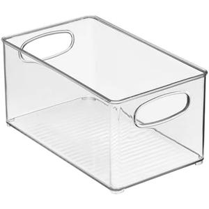 MDesign Plastic Kitchen Organizer - Storage Holder Bin with Handles for Pantry, Cupboard, Cabinet, Fridge/Freezer, Shelves, Counter - Holds Canned Food, Snacks - Ligne Collection - 4 Pack - Clear