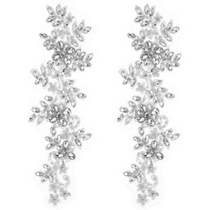 MECCANIXITY 2Pack Rhinestone Applique Patches, 13 x 4 Inches Silver Lace Embroidery Patches Sew on Rhinestone Beaded Sequins for Sewing Making Dresses Wedding Banquet Evening Gown Decoration