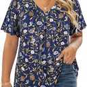 TIYOMI Women Plus Size Short Sleeve Tunic Tops Round V Neck Casual Shirts Summer Blouses 4XL