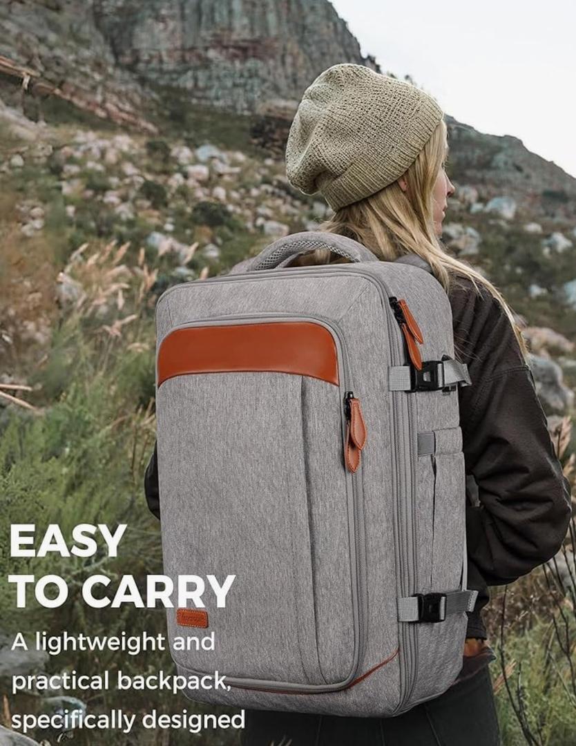 Vancropak Carry on Backpack, Flight Approved 18x14x8 Travel Backpack with, Expandable Large 40L Travel Bag fits 17.3" Laptop, Anti Theft Luggage Suitcase Weekend for Women Men, Grey