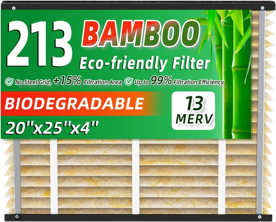 213 Biodegradable Bamboo Air Filter Replacement MERV 13 Fit for AprilAire Models 1210, 1620, 2216, 2210, 3210, 4200, 20x25x4 Furnace Filter, 213 Whole House Air Purifiers Replacement Filter - Pack of 1 
