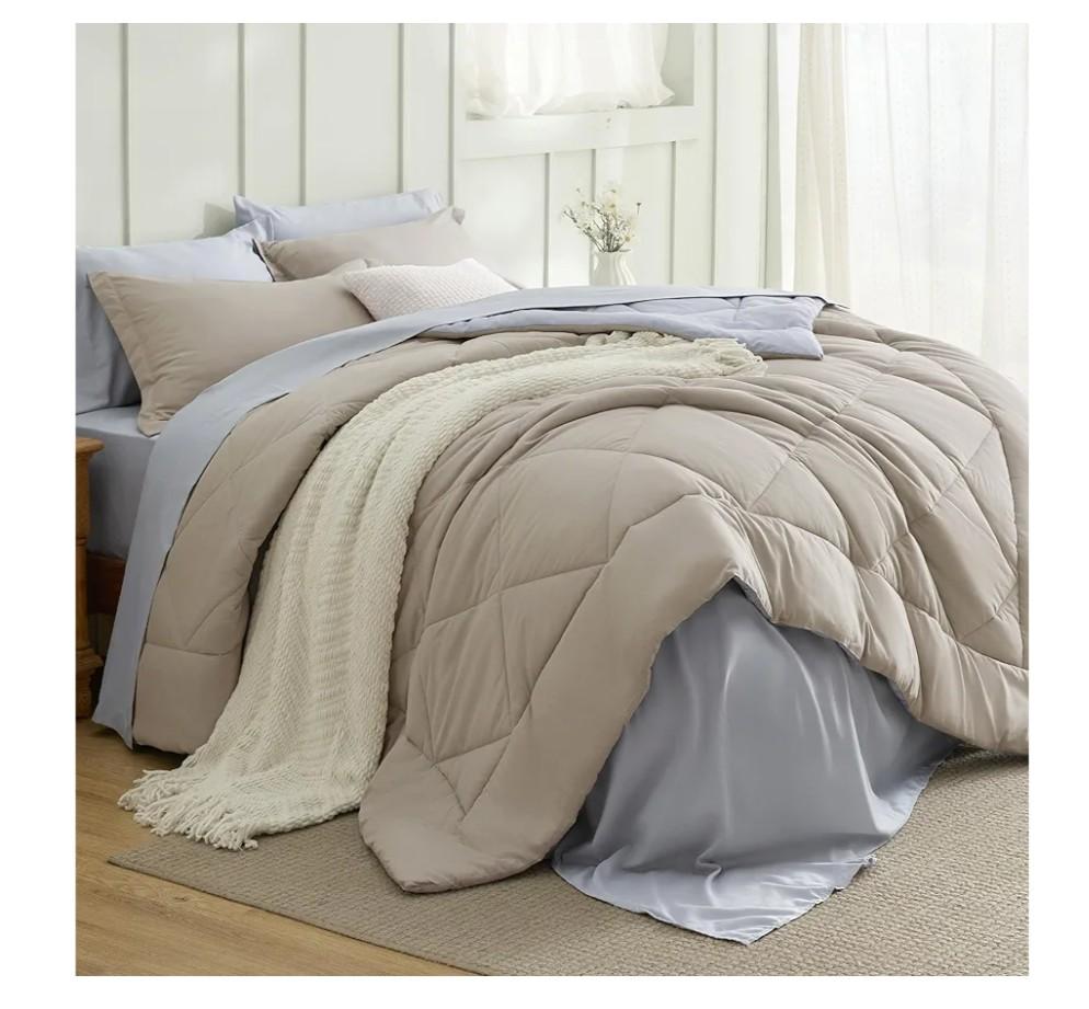 Bedsure Queen Comforter Set - 7 Pieces Reversible Beige Bedding, Queen Size Bed Set for All Seasons, Bed in a Bag with Down Alternative Comforter, Sheets, Pillowcases & Shams Bedsure Queen Comforter Set - 7 Pieces Reversible Beige Bedding, Queen Size Bed Set for All Seasons, Bed in a Bag with Down Alternative Comforter, Sheets, Pillowcases & Shams