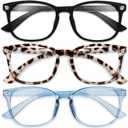 Gaoye Stylish Blue Light Glasses for Woman - Computer Glasses 99% Blue Light Blocking - Lightweight TR90 Frames - 3 pack (B6-matte Black+leopard+blue)