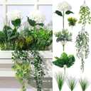 Giegxin 18 Pcs Artificial Plants Outdoor UV Resistant Artificial Fake Bushes for Window Box Greenery Shrub Succulent Hydrangea Flower for Indoor Outdoor Garden Front Patio Yard Porch Decor(White)