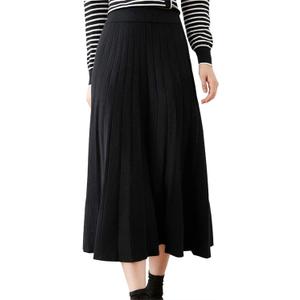 Beralst Women's Pleated Knit Sweater Midi Skirts (Medium, Black)