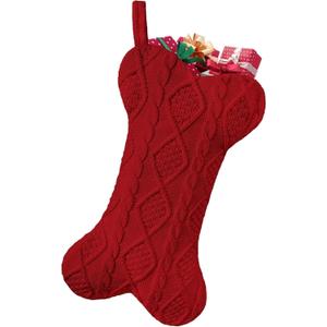 Pet Dog Christmas Stocking, Knit Red Large Bone Shape Dog Christmas Stockings for Christmas Holidays Home Decorations