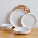 Stone Lain Lauren Modern Stoneware 32-piece Round Dinnerware Set, Plates and Bowls Set, Dish set for 8, Off White