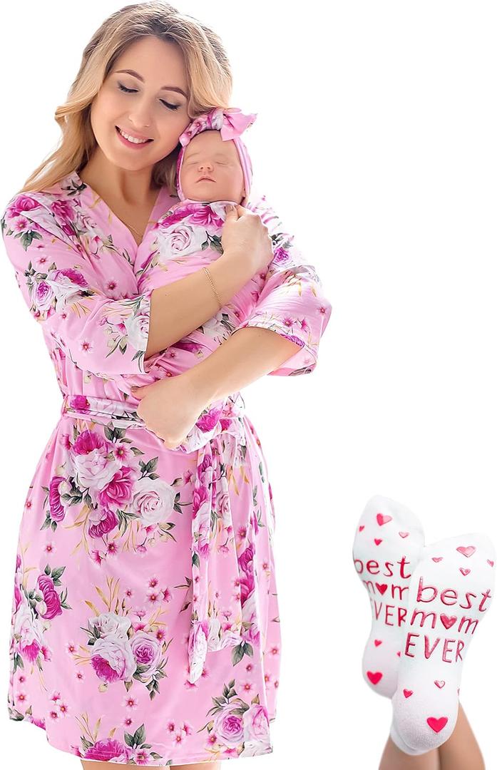ECO BABY Mommy and Me Robe and Swaddle Set | Maternity Robe and Matching Baby Set for Girl, Boy | Hospital Labor and Delivery (XX-Large, Taylor)