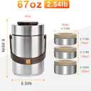 Pawovdeq 67 oz Adults Stainless Steel Vacuum Insulated Wide Mouth Soup Food Thermo Hot Food Jar with Keep Thermal Portable 3 Tier Stackable Bento Hot Food Containers Lunch Boxes (67 oz Silver)