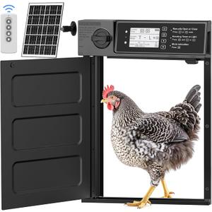 Large Size Automatic Chicken Coop Door Solar - Powered Auto Chicken Door Opener, Automatic Chicken Door with Timer/Light Sensor Modes, Intelligent Obstacle Sensors, Remote Control, 14.76"H x 11.02"L