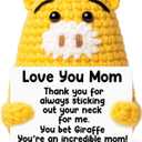 4 x Mom Birthday Gifts from Daughter Son - Love You Mum, Handmade Crochet Giraffe Valentines Gift for Moms Mama Mommy Bonus Stepmom, Best Mom Ever Gifts for Birthday Emotional Giraffe Support Cute Decor