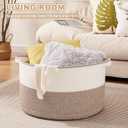 OIASKET Large Blanket Basket with Handles, 22.8" x 22.8" x 13" Woven Storage Basket for Living Room, Cotton Rope Baby Toy Storage for Clothes, Pillows, Towels-Brown & White