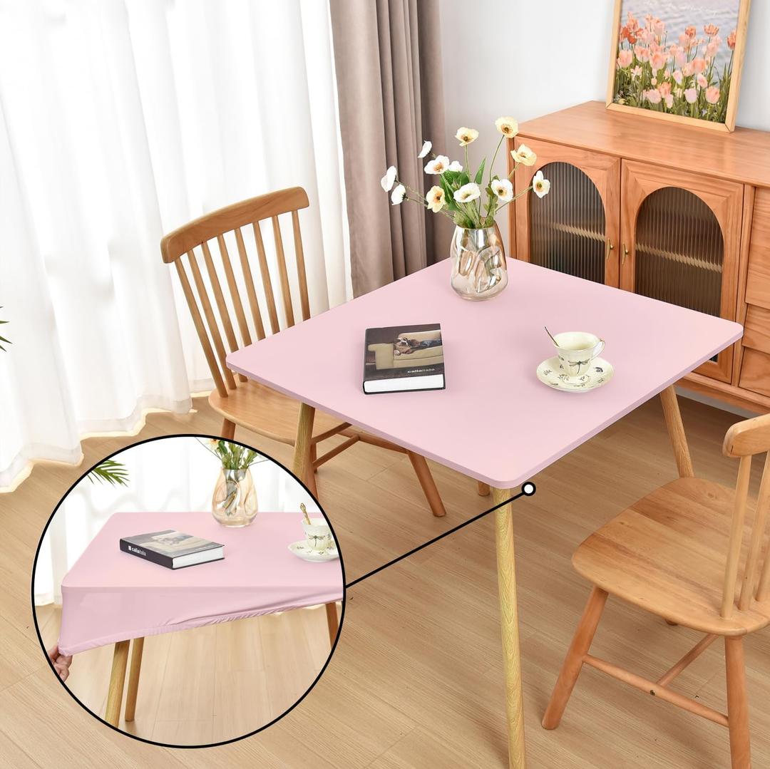 Fitted Tablecloth for Square Folding Table:Tight Stretchy Spandex Fabric Table Cloth with Elastic Edge Card Table Cover Not Vinyl Pink 42x42 Inch