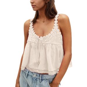 Gacaky Womens Summer Boho Lace Tank Top Casual Beach Vacation Y2k Tops Fashion Crop Tops Clothes 2026 (M)