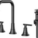 FORIOUS Black Bathroom Faucet for Sink 3 Hole,Widespread Matte Black Bathroom Sink Faucets,2 Handles RV Bathroom Faucets Vanity with Pop Up Drain and Supply Hoses