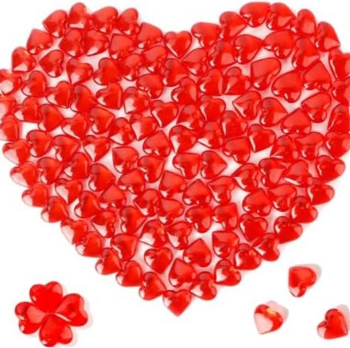 Liwidon Red Acrylic Heart, 120Pcs Heart Gems Reusable Love Heart Ornaments 0.9 Inch Translucent Hearts Shaped Crystal Gems for Vase Filler DIY Crafts Table Scatter Home Wedding Birthday Decorations (Pack Of 2)