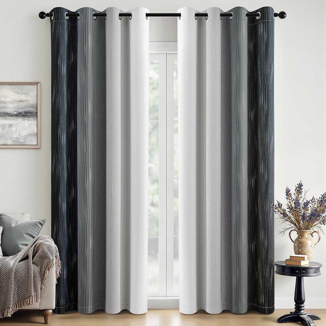 MIULEE Chambray Black and Greyish White Ombre Blackout Curtains, Full Room Darkening Thermal Insulated 72 Inches Long Drapes for Bedroom/Living Room Grommet Window Treatments Modern 52Wx72L, Set of 2