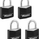 4 PACK Master Lock Black Outdoor Key Lock, Standard Weather Resistant Padlock with Cover, Keyed Alike Padlocks for Lockers, Fences, Sheds, or Other Equipment, 4 Pieces, 131Q