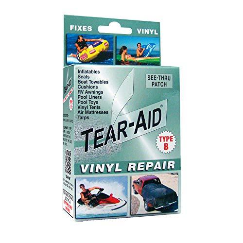 TEAR-AID Vinyl Repair Kit, Type B Clear Patch for Vinyl and Vinyl-Coated Materials, Works on Vinyl Tents, Awnings, Air Matresses, Pool Liners & More, Green Box, Single Pack TEAR-AID Vinyl Repair Kit, Type B Clear Patch for Vinyl and Vinyl-Coated Materials, Works on Vinyl Tents, Awnings, Air Matresses, Pool Liners & More, Green Box, Single Pack