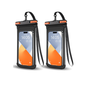 2 PCS Waterproof Phone Pouch, IPX8 Underwater Case for iPhone 15 14 13 Pro Max Plus, Galaxy S24 S23 Pixel 8a 7a Up to 8",Dry Bag for Beach Cruise Essentials, Black Orange