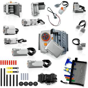 39-in-1 Motor Kit Compatible with Major Brand Motor*4,Battery Box*2,2.4G Receiver,IR Speed Remote Control,Control Switch & Extension Wire & LED Light Wire,with Building Block Tool Kit