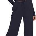 Darong Women's 2 Piece Outfits Lounge Sets 2026 Long Sleeve Tops Wide Leg Pants Casual Matching Set (Blue, L)