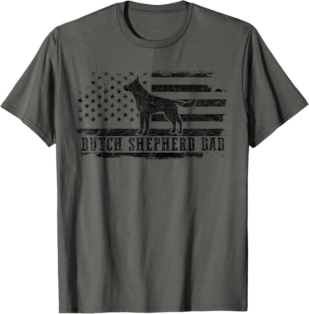 Dutch Shepherd Dad Distressed American Flag Patriotic Dog T-Shirt, Asphalt Grey, S