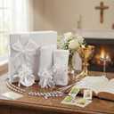 Liliful 7 Pcs White Baptism Candle Set Catholic Baptismal Candle Towel Rosary Necklace Shell Pin Pendant Christening Gift for Godparent Guest Favor Decoration First Holy Communion Gift(Classic,White)