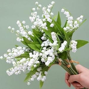 12 Branch Lily of The Valley Artificial Flowers, Lily of The Valley Plastic Flower Outdoor Bridal Wedding Bouquet for Home Garden Party Wedding Decoration (White)
