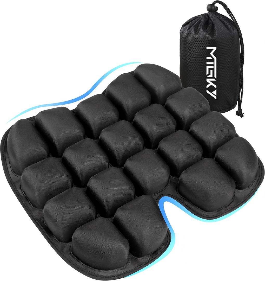 Upgrade Travel Seat Cushion for Airplane,Portable&Adjustable Air Seat Cushion,Coccyx Tailbone Pain Relief Chair Pad,Inflatable Cushion for Wheelchair, Travel,Driving,Office Work (Black)