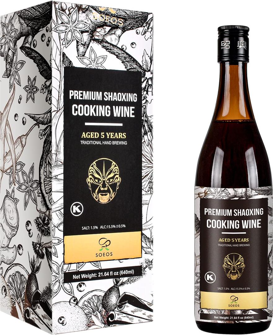 Soeos Cooking Wine,Shaoxing Rice Wine,Chinese Cooking Wine,Rice Cooking Wine,Shaoxing Wine Chinese Cooking Wine,Shao Hsing Rice Wine,21.64 fl oz (640 ml),1 Packs,Premium 5 Year Aged Cooking Wine