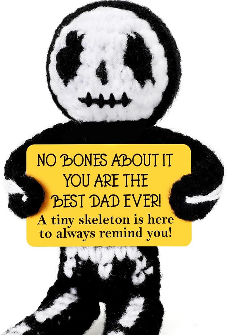 Crochet Skeleton Gift for Dad Birthday, Funny Fathers Day Appreciation Present from Daughter Son Teens, Unique Best Father Ever Keepsake for Grandpa Step Bonus Dad Papa Holiday Gag Gifts