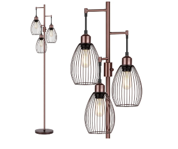 Dimmable Floor Lamp, 3 x 800LM LED Edison Bulbs Included, Farmhouse Industrial Floor Lamp Standing Lamp with Elegant Teardrop Cage Head Tall Lamp for Living Room Bedroom Office Dining Room - Brown