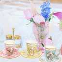 WorldBazaar Tea Party Supplies Floral Party Dinnerware 12 Set Paper Tea Cups and Saucers, Plates Napkins Tablecloth Birthday Table Decorations Girls Kids Adults Woman