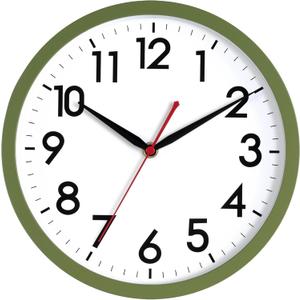 AKCISOT 10 Inch Wall Clock, Silent Battery Operated Analog Clock, Green