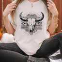 Retro Steer Skull Western T-Shirt Women Vintage Country Music Shirt Cute Cowgirl Graphic Cowboy Tees Tops (Beige, XL)