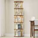 5 Tier Rotating Bookshelf, 360  Display Stackable Spinning Bookshelf Tower, Narrow Space Saving Tall Floor Standing Swivel Bookcase Corner Storage Organizer for Bedroom, Living Room, Gold