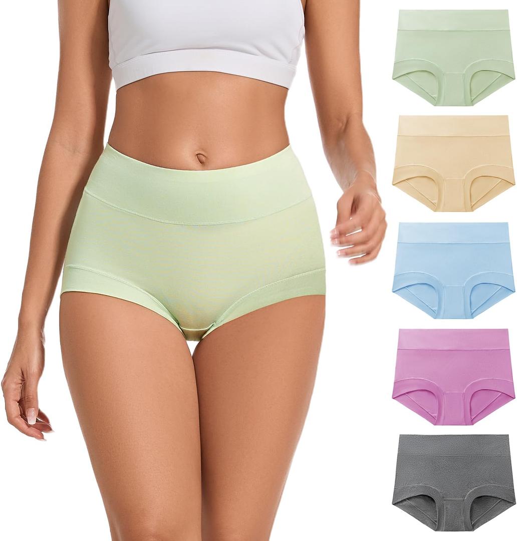 ALLBASE 5 Pack Womens Cotton High Waisted Full Coverage Underwear, Large