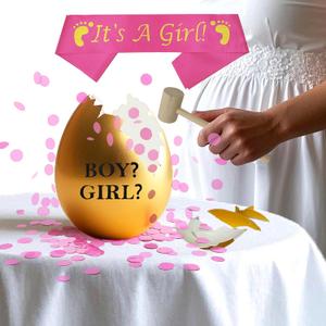 Charming Golden Egg Baby Shower Gender Revealing Treasure,Boy or Girl Gender Reveal Ideas,Decorations,Box,Games,Confetti and Sash