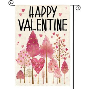 2 x AVOIN colorlife Valentines Day Garden Flag 12x18 Inch Double Sided Outside, Love Heart Trees Romantic Anniversary Yard Outdoor Flag