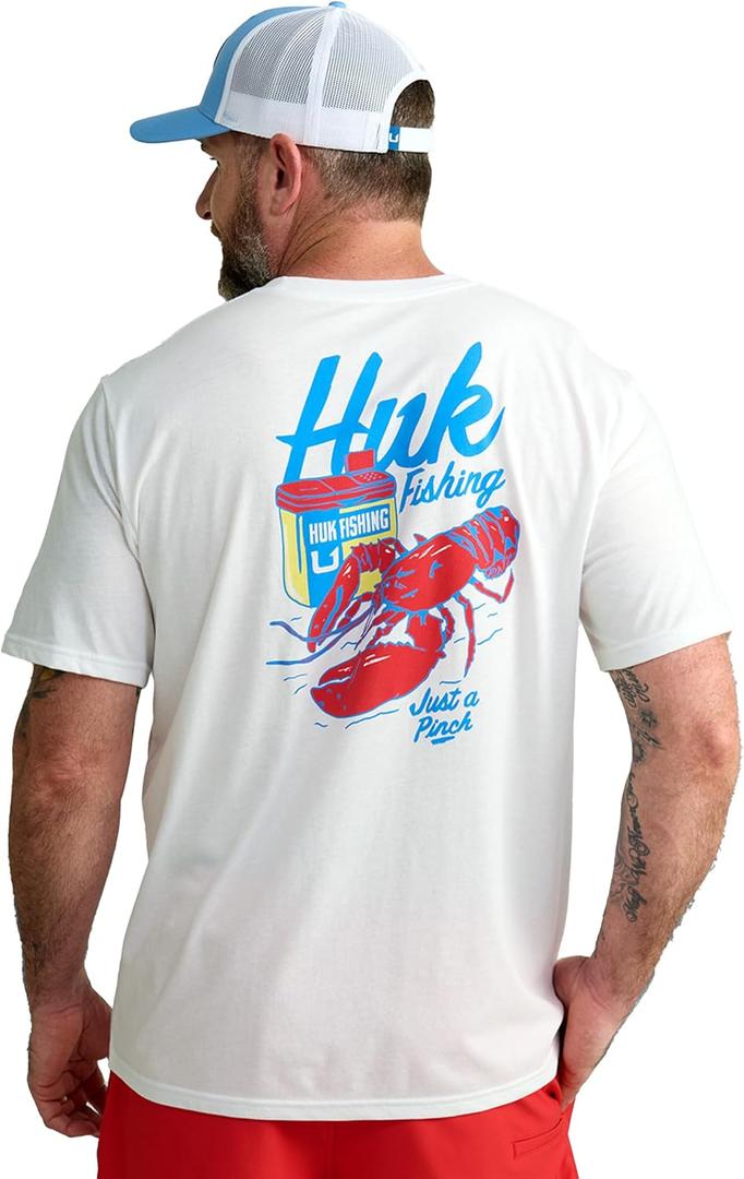 HUK Mens Fishing Graphic Tee, Performance Short Sleeve, Quick-Dry (Medium, White)