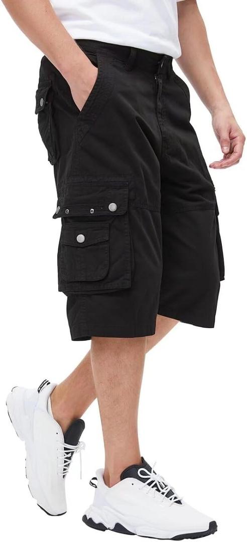 BEST SOUTH Men's Capri Long Twill Cargo Shorts Below Knee 13 Inches Cotton Relaxed Fit Casual Multi-Pocket (38, Black)