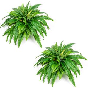 2-Pack 42" Fake Ferns for Outdoor Planter 79 Fronds Large Artificial Boston Fern Bush, Faux Hanging Baskets Plants Indoor 28" Tall Home Office Garden Porch Decor