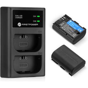 FirstPower LP-E6NH Battery and Dual USB Charger for Canon EOS R R5 R6 R7, 5D Mark II/III/IV, 5DS, 5DS R, 6D, 6D Mark II, 7D, 7D Mark II, 60D 70D 80D 90D Cameras (2-Pack, 2950mAh)